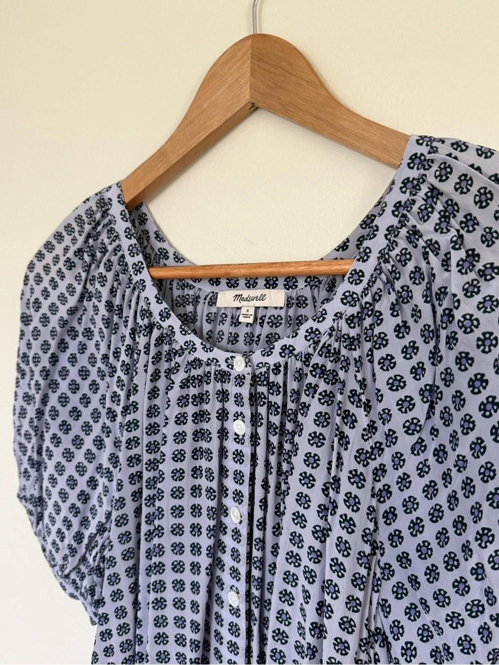 Madewell Blue Floral Puff-Sleeve Button Top